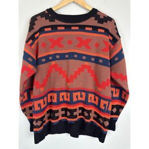 Vintage 90s Sweater Bazaar Aztec Geometric Knit Pullover USA Women's Medium
